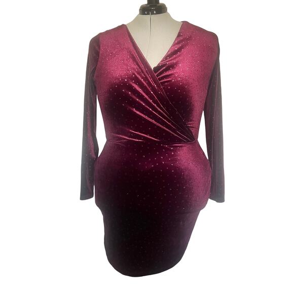 Y2K Speechless Velvet Glitter Dress Sz 15 Burgundy Holiday Clubwear Vampy Mob - Picture 1 of 13